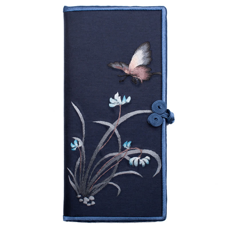 Buddha Stones Butterfly Orchid Su Embroidery Journey Shopping Purse Handbag  - Navy Blue (Butterfly Orchid) 20*11cm - image 8