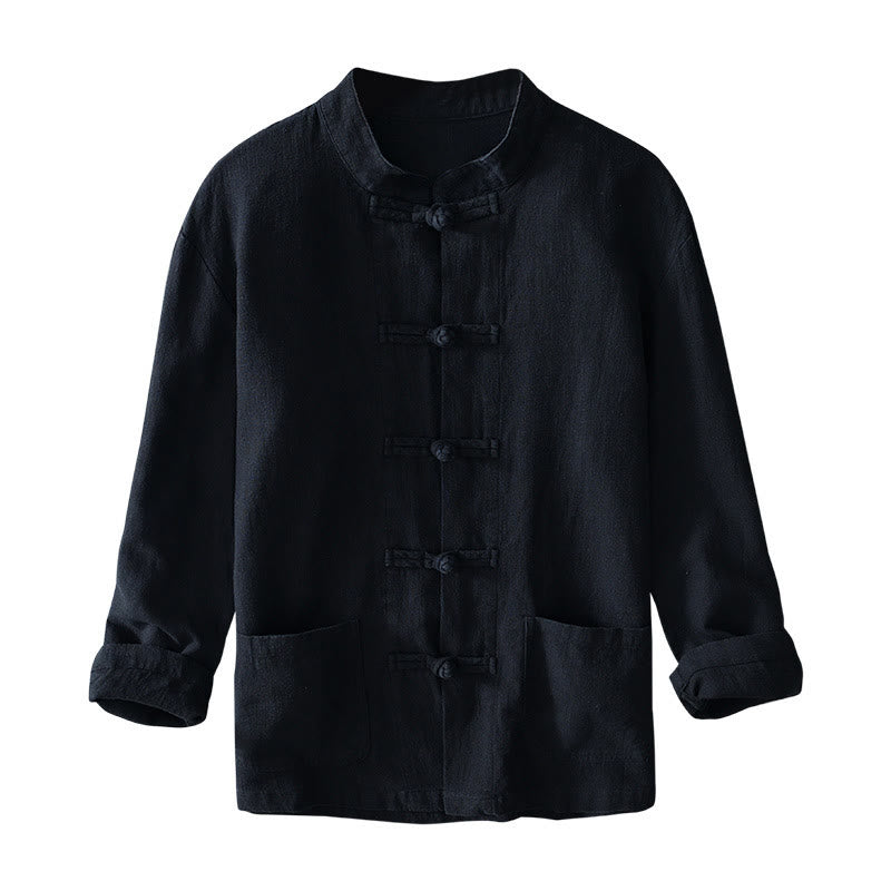Buddha Stones Frog-Button Chinese Tang Suit Cotton Linen Men Jacket Shirt With Pockets - image 22