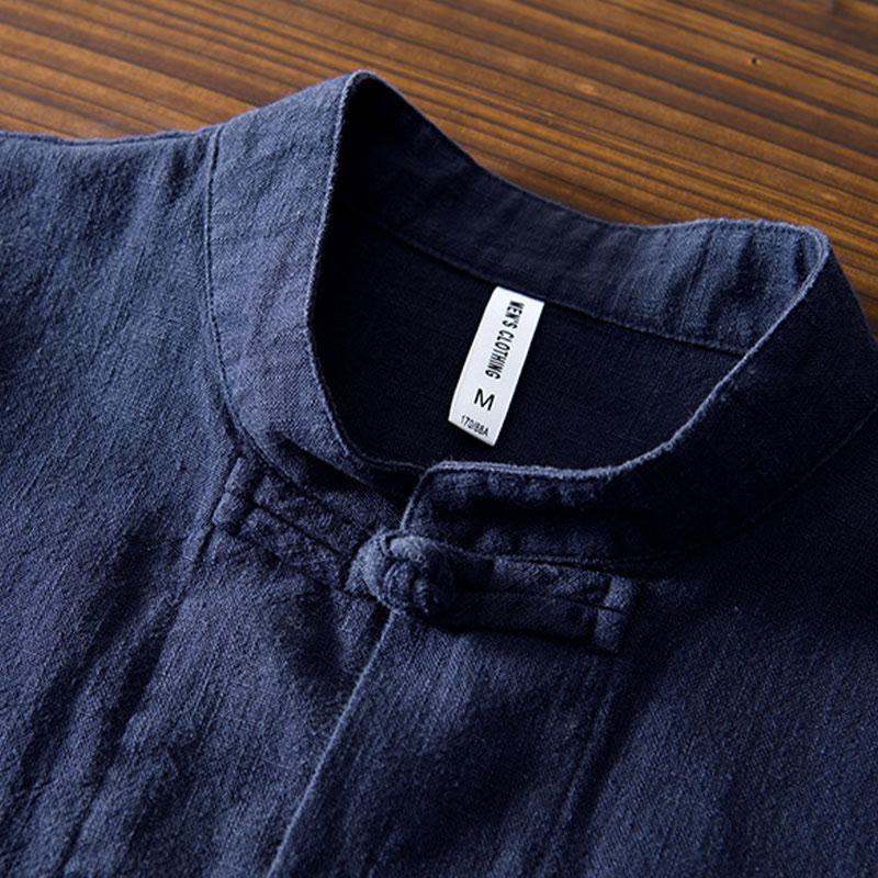 Buddha Stones Frog-Button Chinese Tang Suit Cotton Linen Men Shirt With Pockets - image 29