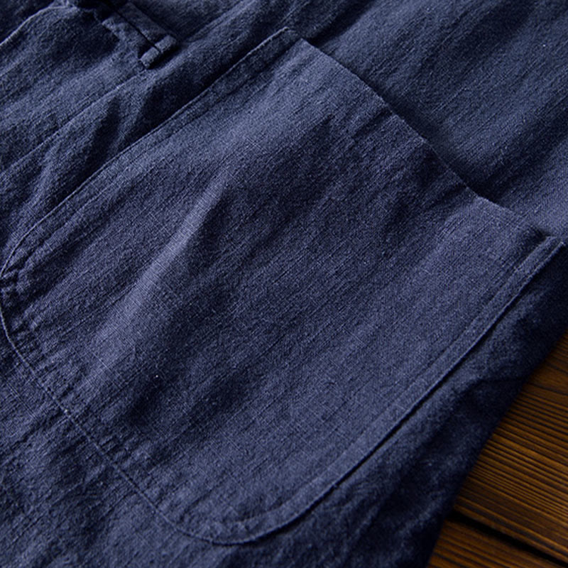 Buddha Stones Frog-Button Chinese Tang Suit Cotton Linen Men Shirt With Pockets - image 31
