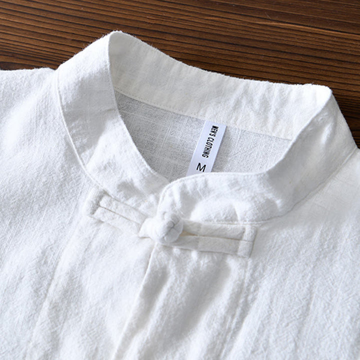 Buddha Stones Frog-Button Chinese Tang Suit Cotton Linen Men Shirt With Pockets - image 8
