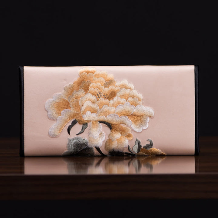 Buddha Stones Peony Flower Su Embroidery Journey Shopping Long Purse Handbag  - image 1