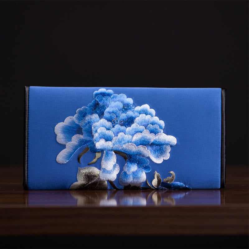 Buddha Stones Peony Flower Su Embroidery Journey Shopping Long Purse Handbag  - Royal blue (20*10cm) - image 18