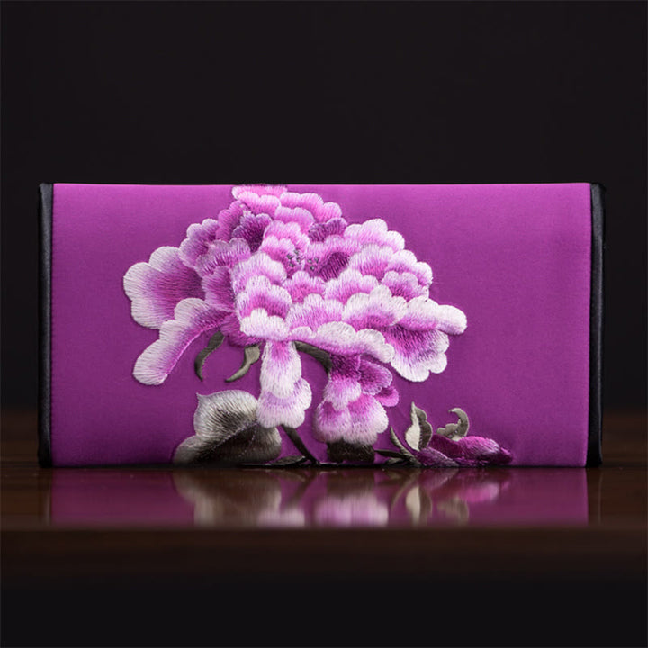 Buddha Stones Peony Flower Su Embroidery Journey Shopping Long Purse Handbag  - Purple (20*10cm) - image 19