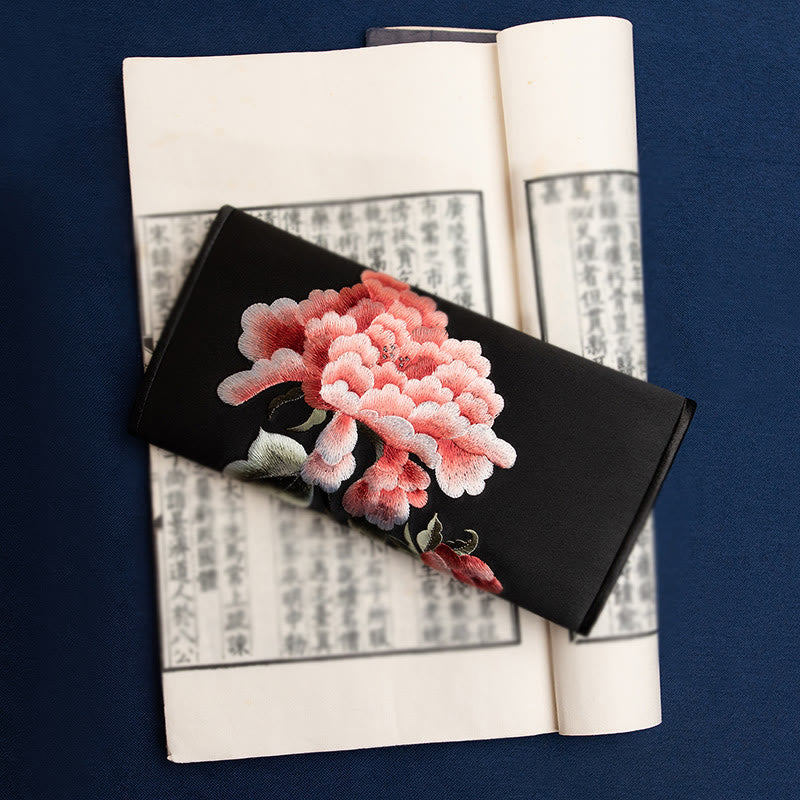 Buddha Stones Peony Flower Su Embroidery Journey Shopping Long Purse Handbag  - Black (20*10cm) - image 20