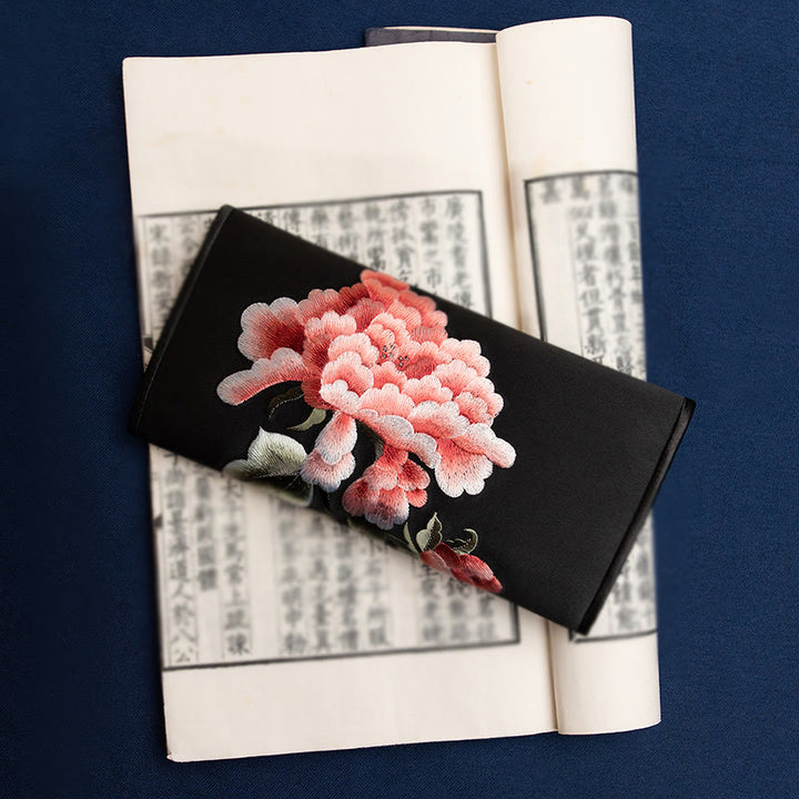 Buddha Stones Peony Flower Su Embroidery Journey Shopping Long Purse Handbag  - Black (20*10cm) - image 20