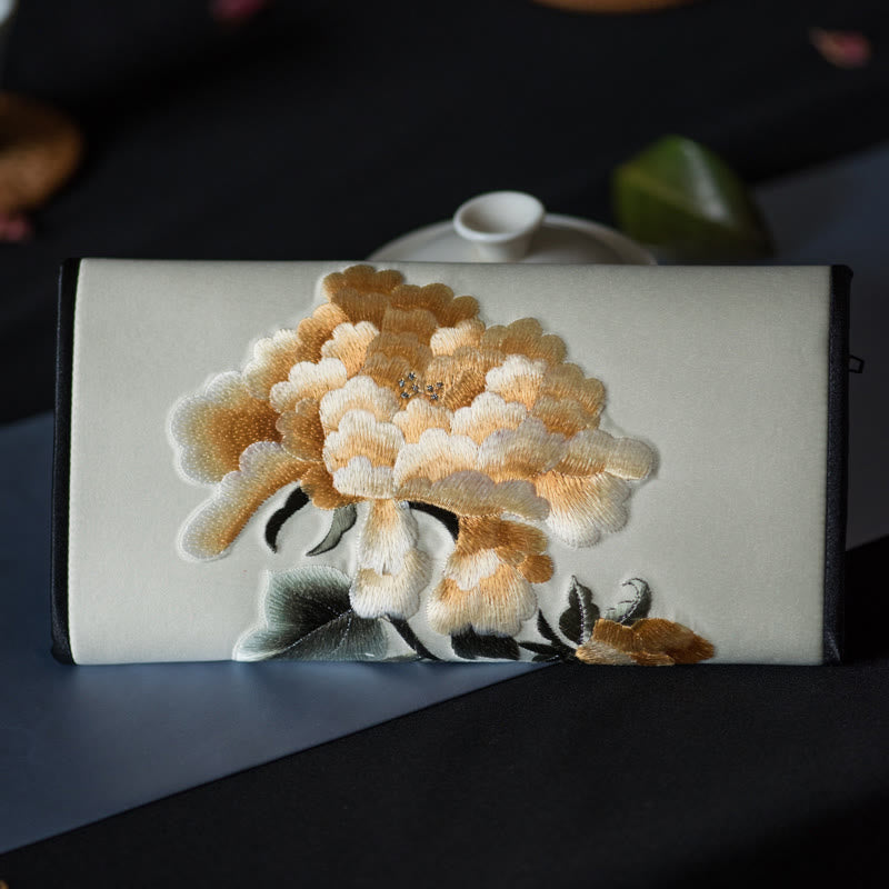 Buddha Stones Peony Flower Su Embroidery Journey Shopping Long Purse Handbag  - Champagne (20*10cm) - image 21