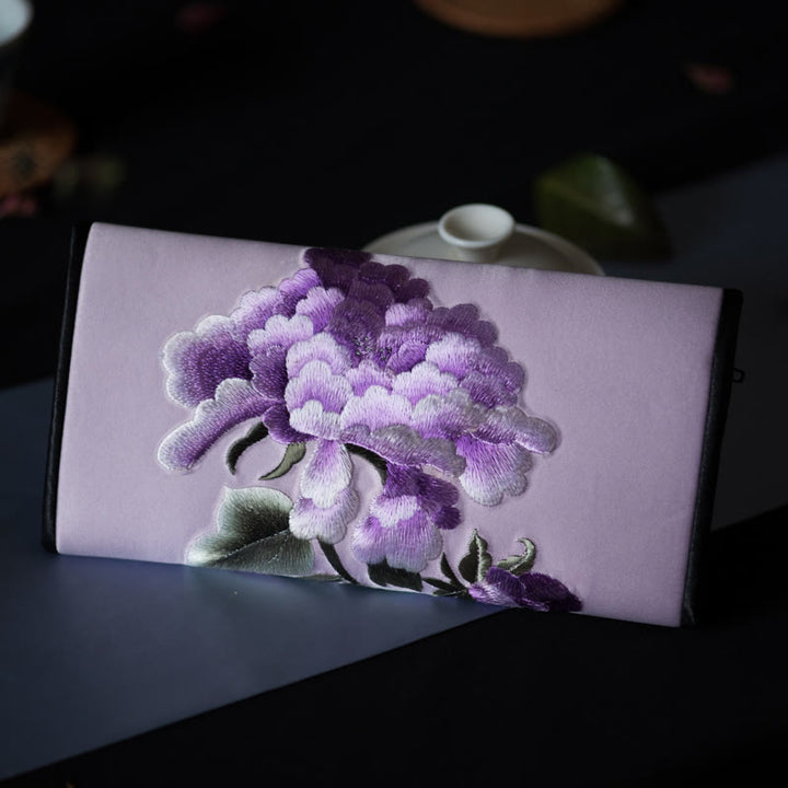 Buddha Stones Peony Flower Su Embroidery Journey Shopping Long Purse Handbag  - Light purple (20*10cm) - image 22