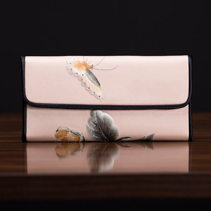 Buddha Stones Peony Flower Su Embroidery Journey Shopping Long Purse Handbag  - image 4