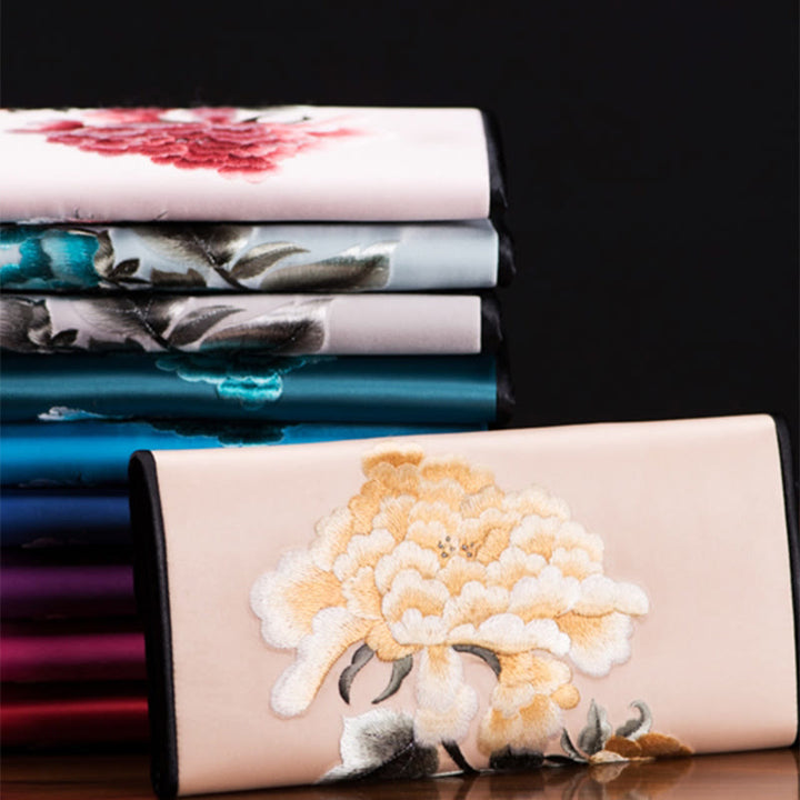 Buddha Stones Peony Flower Su Embroidery Journey Shopping Long Purse Handbag  - image 6