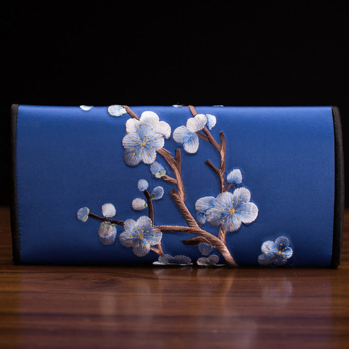 Buddha Stones Plum Bossom Su Embroidery Journey Shopping Long Purse Handbag  - Royal Blue (20*10cm) - image 5