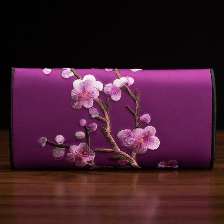 Buddha Stones Plum Bossom Su Embroidery Journey Shopping Long Purse Handbag  - Purple (20*10cm) - image 7