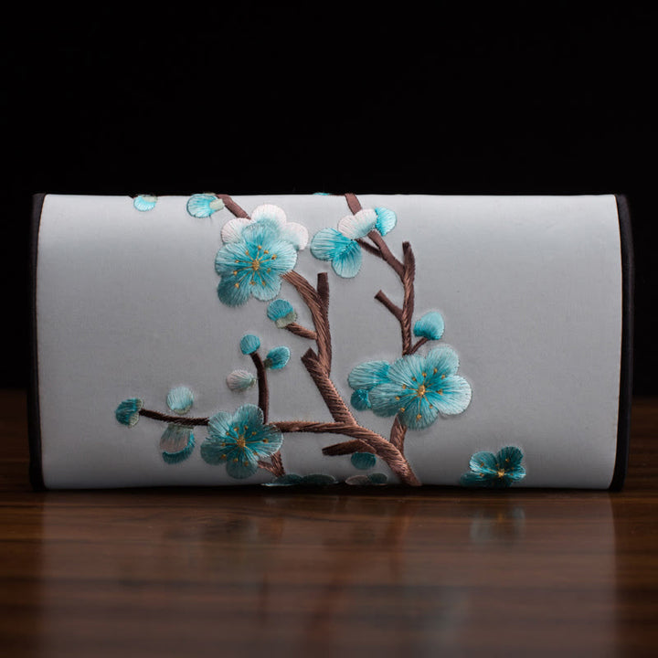 Buddha Stones Plum Bossom Su Embroidery Journey Shopping Long Purse Handbag  - Light Blue (20*10cm) - image 18