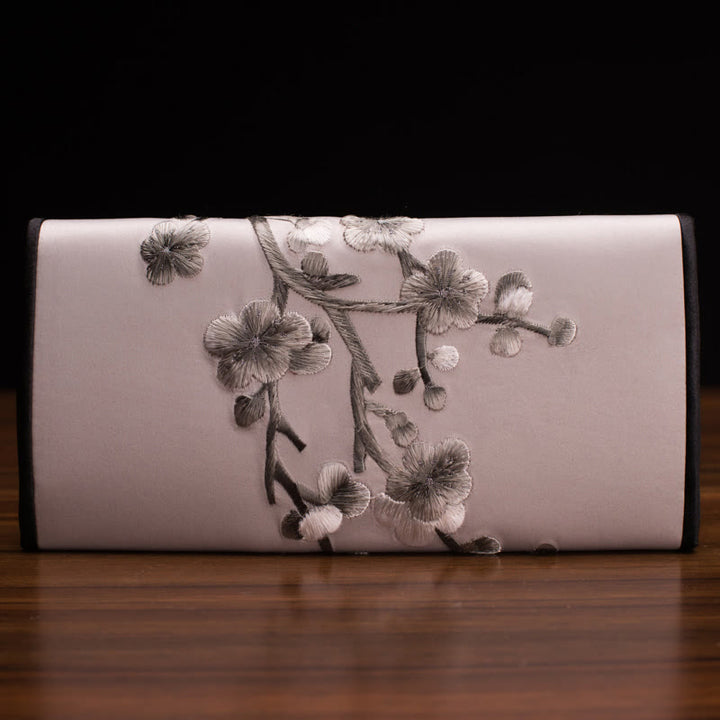 Buddha Stones Plum Bossom Su Embroidery Journey Shopping Long Purse Handbag  - Light Gray (20*10cm) - image 19