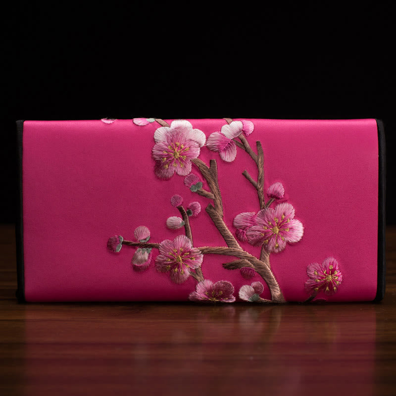 Buddha Stones Plum Bossom Su Embroidery Journey Shopping Long Purse Handbag  - Rose Red (20*10cm) - image 20