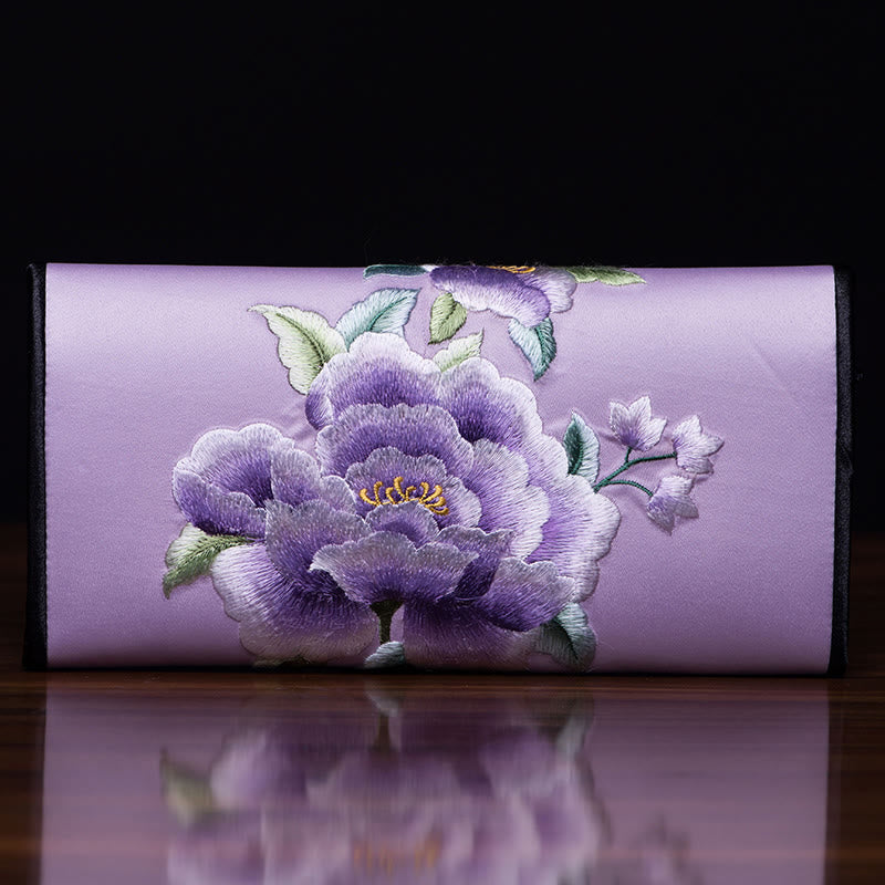 Buddha Stones Peony Su Embroidery Journey Shopping Long Purse Handbag  - Light purple (20*10cm) - image 7