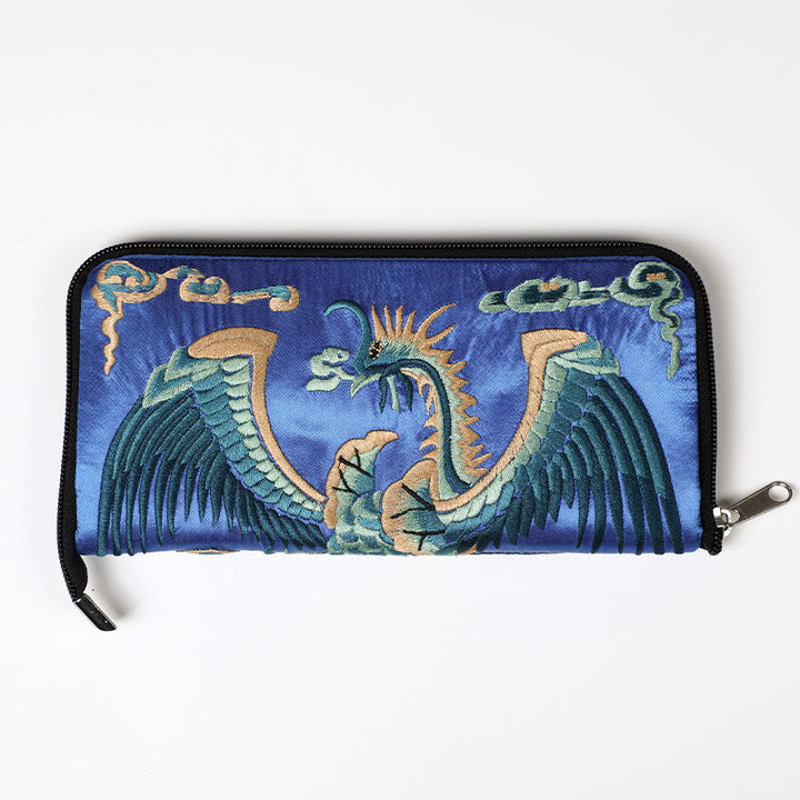 Buddha Stones Mythical Beast Phoenix Dragon Qilin Su Embroidery Ticket Folder Storage Journey Shopping Purse Handbag  - Phoenix (Cobalt Blue) 23*23cm - image 6