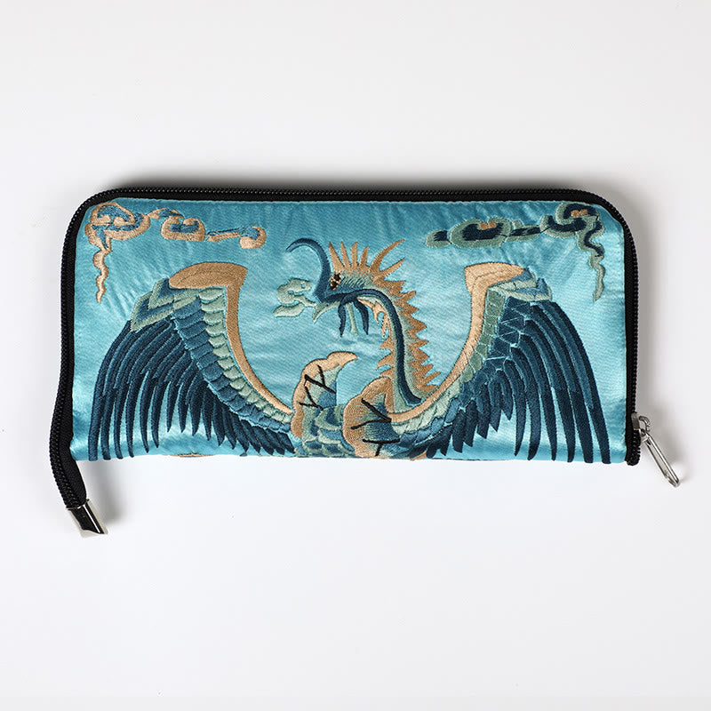 Buddha Stones Mythical Beast Phoenix Dragon Qilin Su Embroidery Ticket Folder Storage Journey Shopping Purse Handbag  - Phoenix (Turquoise) 23*23cm - image 10