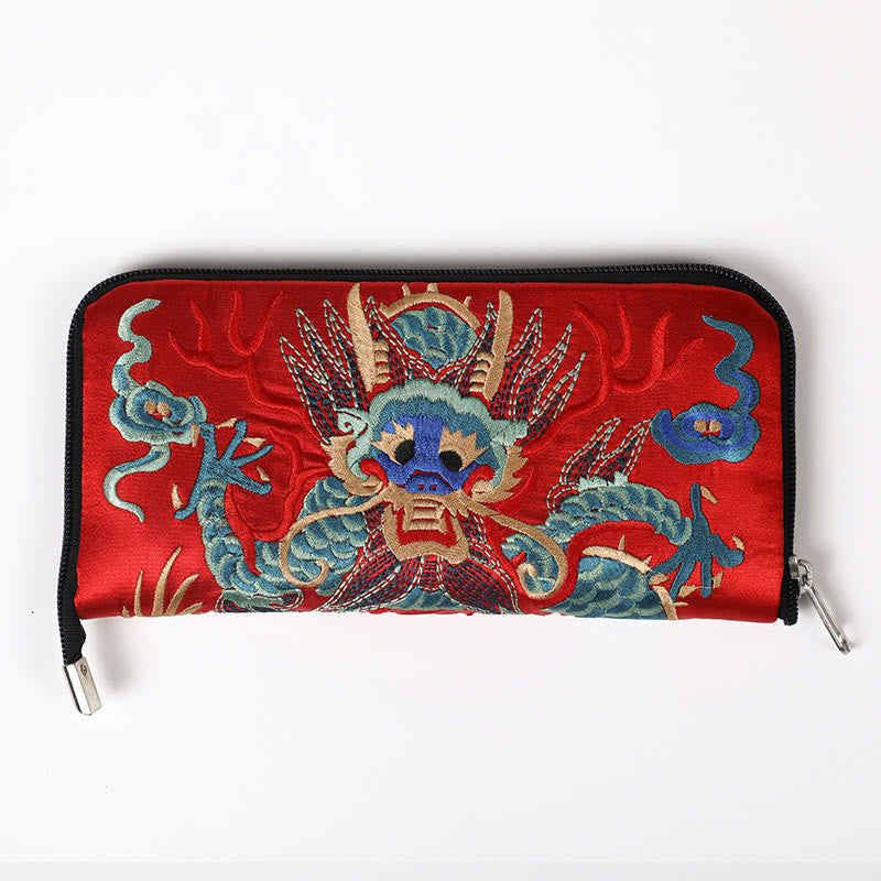 Buddha Stones Mythical Beast Phoenix Dragon Qilin Su Embroidery Ticket Folder Storage Journey Shopping Purse Handbag  - Dragon Pattern (Red) 23*23cm - image 12