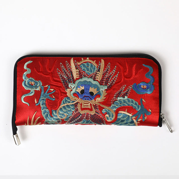 Buddha Stones Mythical Beast Phoenix Dragon Qilin Su Embroidery Ticket Folder Storage Journey Shopping Purse Handbag  - Dragon Pattern (Red) 23*23cm - image 12