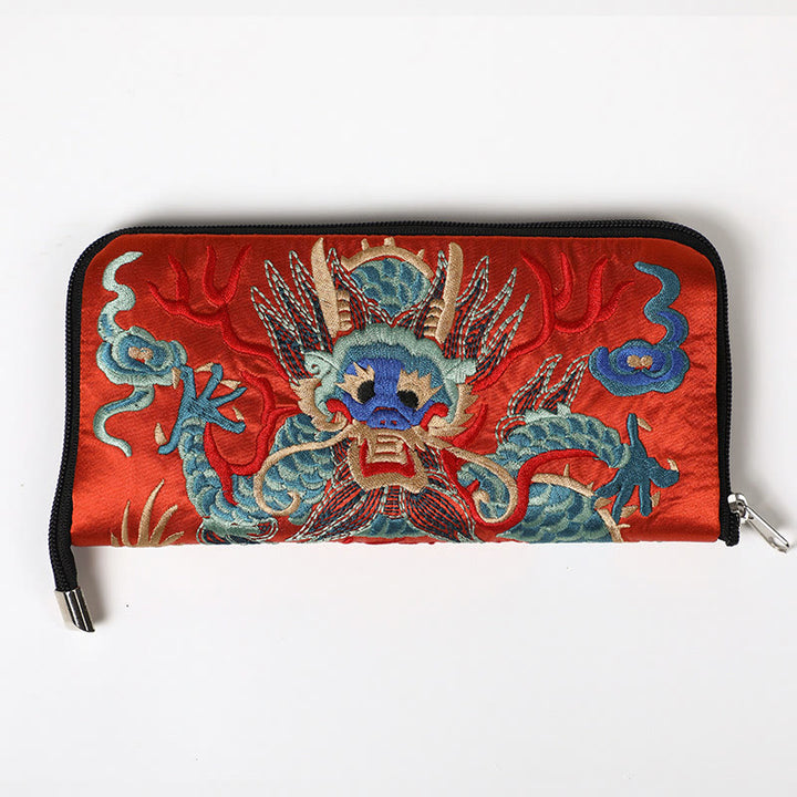 Buddha Stones Mythical Beast Phoenix Dragon Qilin Su Embroidery Ticket Folder Storage Journey Shopping Purse Handbag  - Dragon Pattern (Orange) 23*23cm - image 20