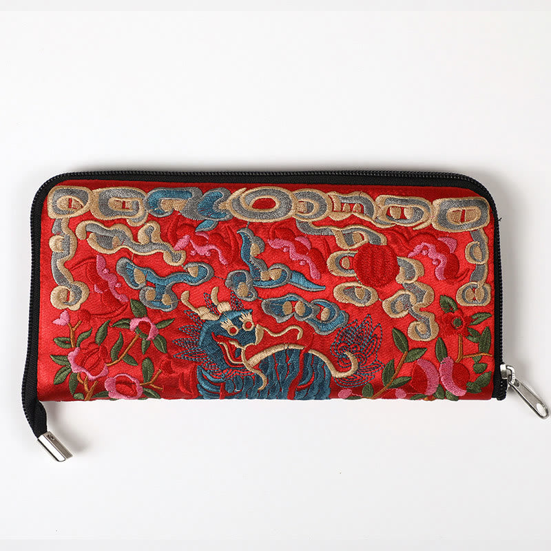 Buddha Stones Mythical Beast Phoenix Dragon Qilin Su Embroidery Ticket Folder Storage Journey Shopping Purse Handbag  - Qilin (Red) 23*23cm - image 22