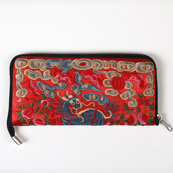 Buddha Stones Mythical Beast Phoenix Dragon Qilin Su Embroidery Ticket Folder Storage Journey Shopping Purse Handbag  - Qilin (Red) 23*23cm - image 22