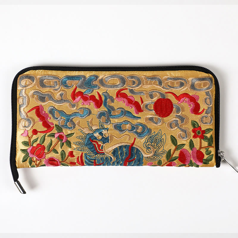 Buddha Stones Mythical Beast Phoenix Dragon Qilin Su Embroidery Ticket Folder Storage Journey Shopping Purse Handbag  - Qilin (Golden) 23*23cm - image 24