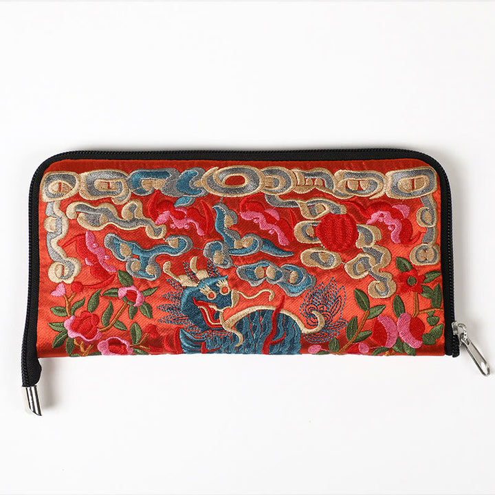 Buddha Stones Mythical Beast Phoenix Dragon Qilin Su Embroidery Ticket Folder Storage Journey Shopping Purse Handbag  - Qilin (Orange) 23*23cm - image 25