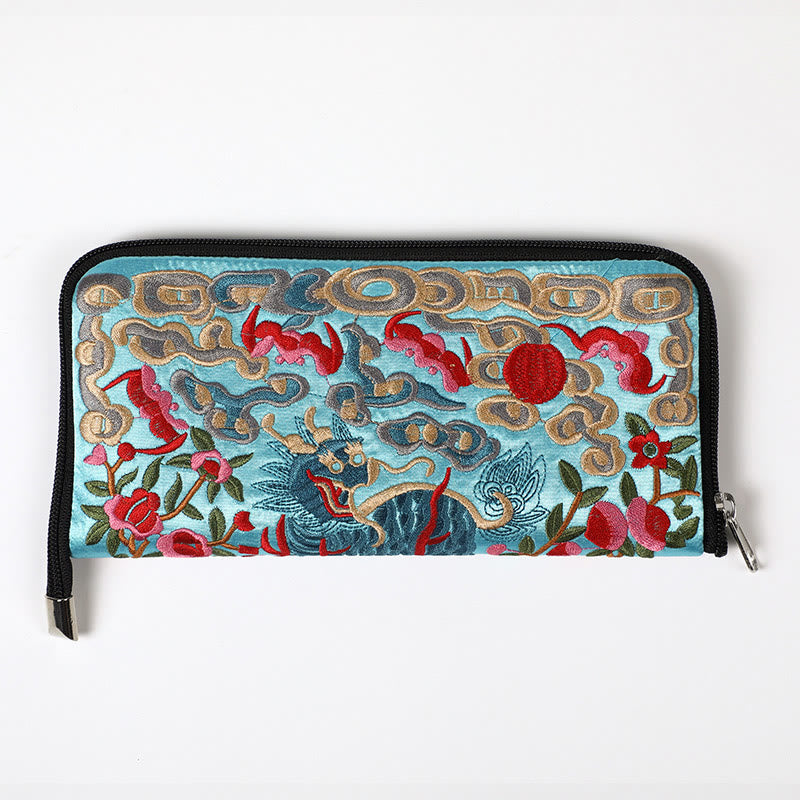 Buddha Stones Mythical Beast Phoenix Dragon Qilin Su Embroidery Ticket Folder Storage Journey Shopping Purse Handbag  - Qilin (Turquoise) 23*23cm - image 26