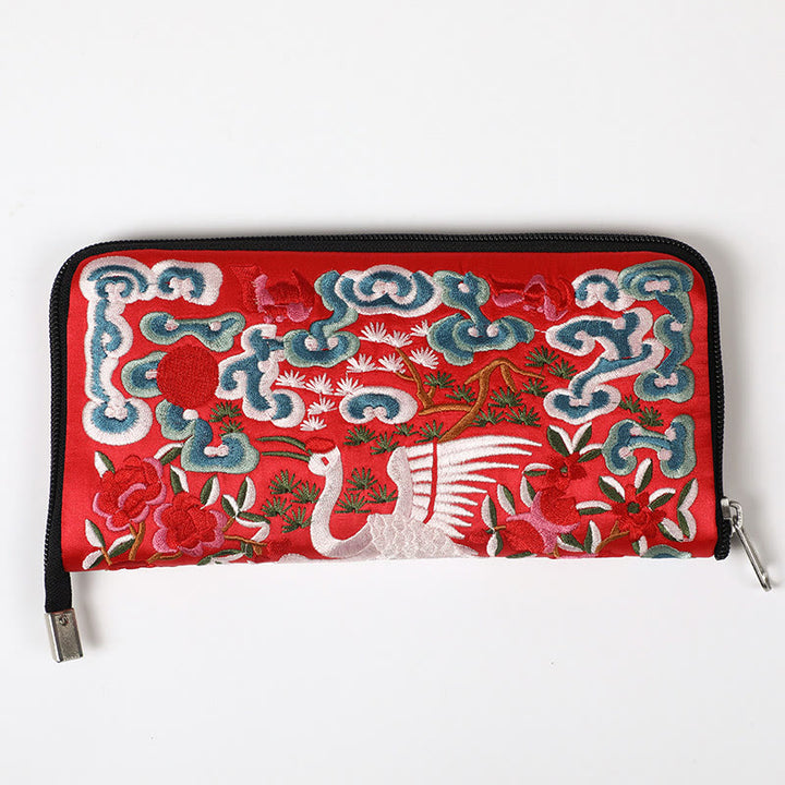 Buddha Stones Mythical Beast Phoenix Dragon Qilin Su Embroidery Ticket Folder Storage Journey Shopping Purse Handbag  - Crane (Red) 23*23cm - image 27
