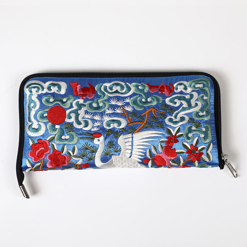 Buddha Stones Mythical Beast Phoenix Dragon Qilin Su Embroidery Ticket Folder Storage Journey Shopping Purse Handbag  - Crane (Cobalt Blue) 23*23cm - image 28