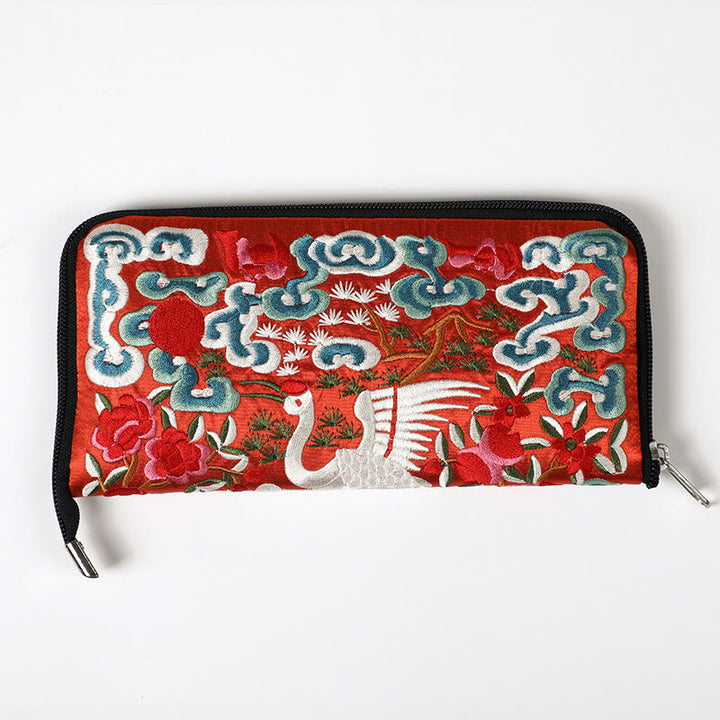 Buddha Stones Mythical Beast Phoenix Dragon Qilin Su Embroidery Ticket Folder Storage Journey Shopping Purse Handbag  - Crane (Orange) 23*23cm - image 32