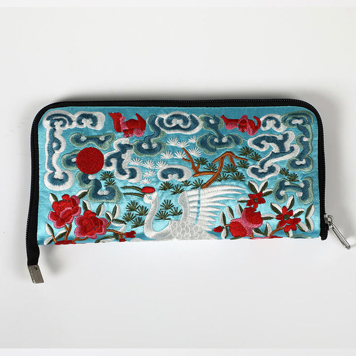 Buddha Stones Mythical Beast Phoenix Dragon Qilin Su Embroidery Ticket Folder Storage Journey Shopping Purse Handbag  - Crane (Turquoise) 23*23cm - image 33
