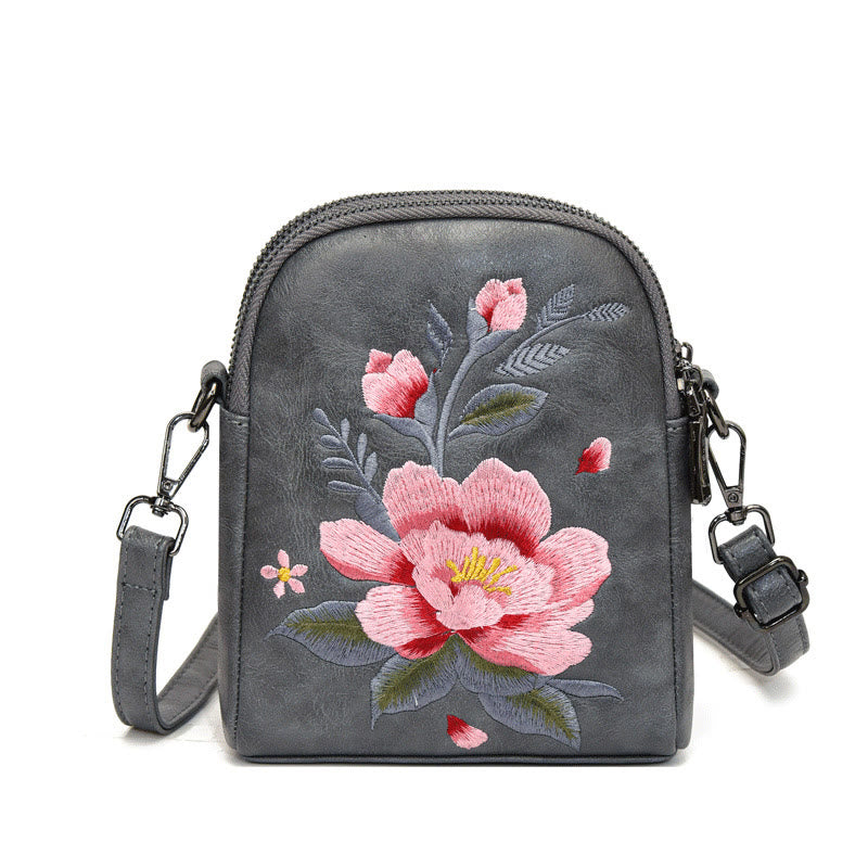Buddha Stones Lotus Su Embroidery Journey Shopping Purse Shoulder Bag Crossbody Bag - Gray (15*7*18cm) - image 5