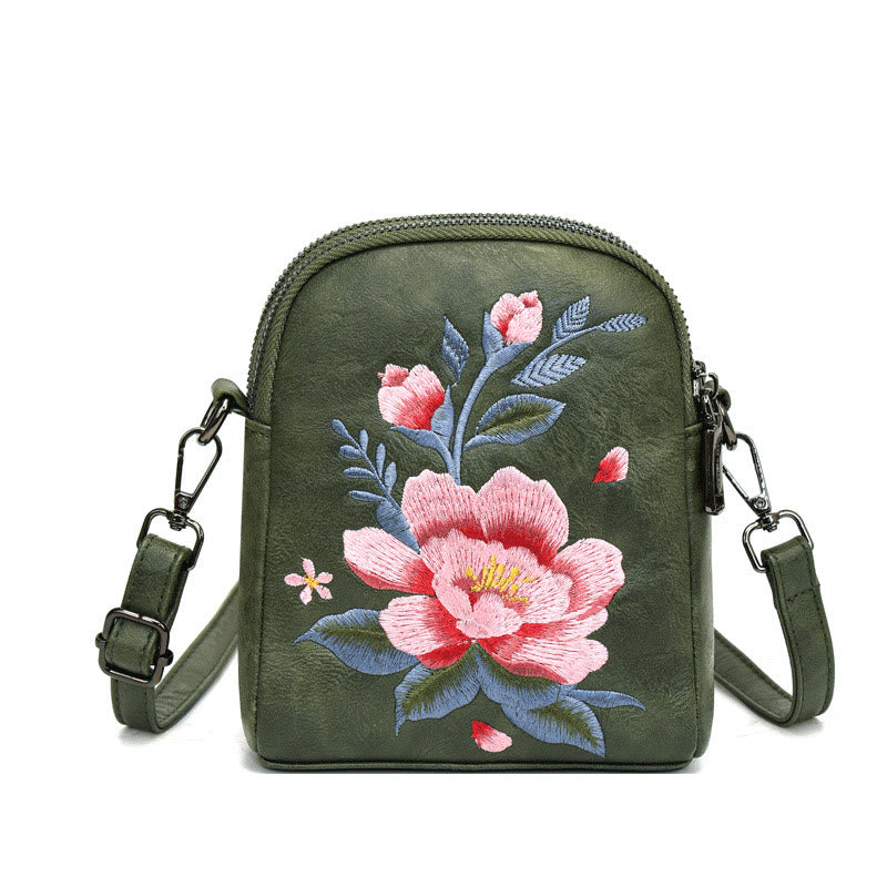 Buddha Stones Lotus Su Embroidery Journey Shopping Purse Shoulder Bag Crossbody Bag - Dark Green (15*7*18cm) - image 11