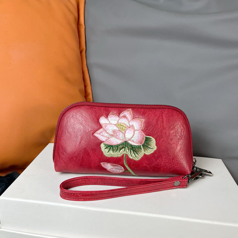Buddha Stones Lotus Su Embroidery Journey Shopping Purse Handbag - Red (Lotus) 19*4.5*10cm - image 3