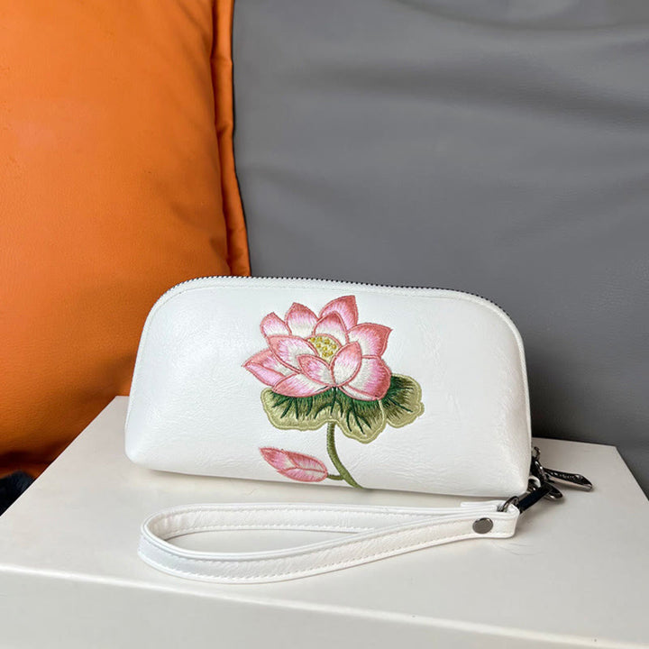Buddha Stones Lotus Su Embroidery Journey Shopping Purse Handbag - White (Lotus) 19*4.5*10cm - image 8