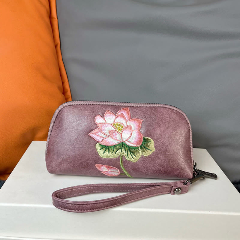 Buddha Stones Lotus Su Embroidery Journey Shopping Purse Handbag - Purple (Lotus) 19*4.5*10cm - image 13