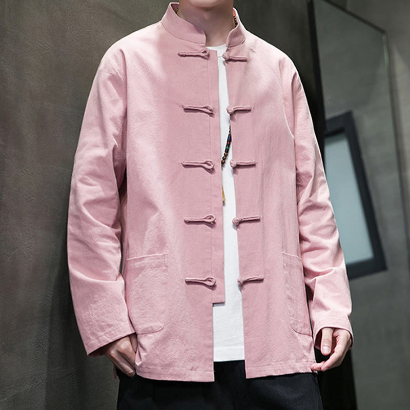 Buddha Stones Simple Frog-Button Chinese Tang Suit Cotton Men Jacket Shirt With Pockets - image 31