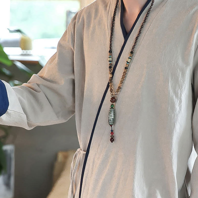 Buddha Stones Fall Colorblock Long Sleeve Shirt Linen Lace-up Men Clothing - image 14