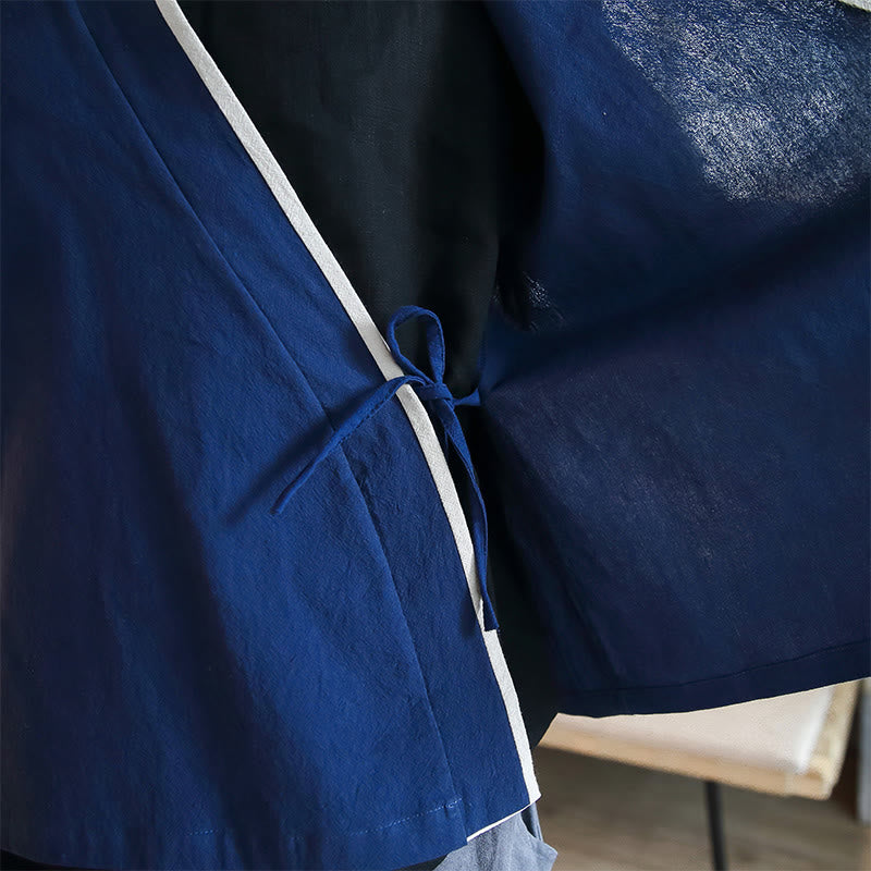 Buddha Stones Fall Colorblock Long Sleeve Shirt Linen Lace-up Men Clothing - image 9