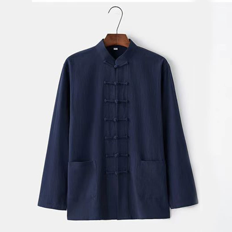 Buddha Stones 2Pcs Tang Suit Traditional Frog-Button Uniform Long Sleeve Shirt Pants Men's Set - image 12