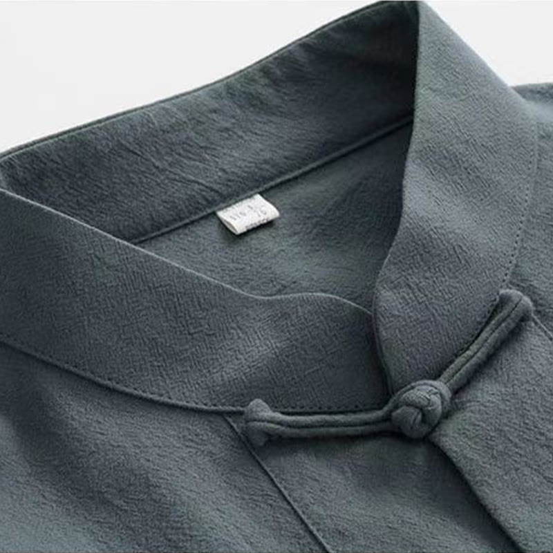 Buddha Stones 2Pcs Tang Suit Traditional Frog-Button Uniform Long Sleeve Shirt Pants Men's Set - image 7