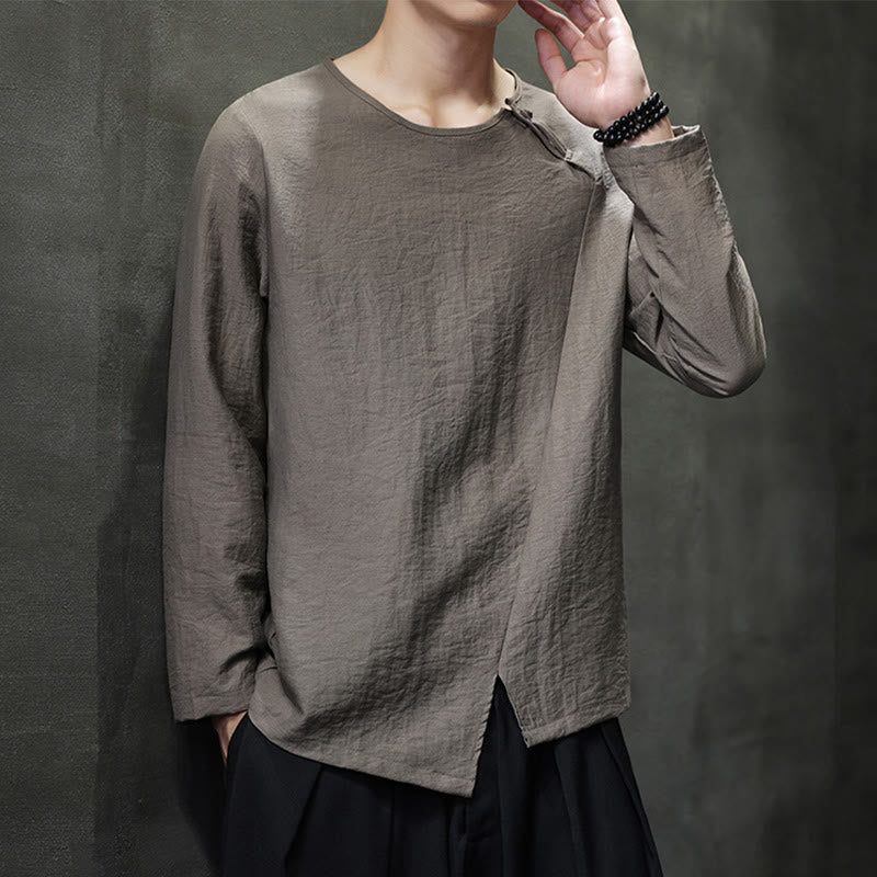 Buddha Stones Fall Solid Round Neck Long Sleeve T-Shirt Cotton Men Clothing - DarkKhaki - US/UK/AU46，EU56 (5XL) - image 31