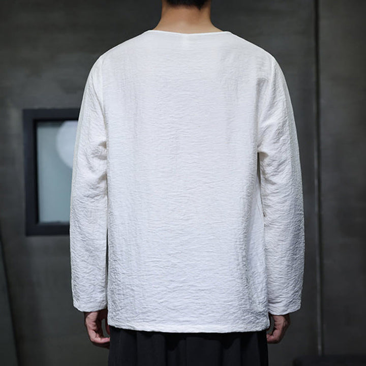 Buddha Stones Fall Solid Round Neck Long Sleeve T-Shirt Cotton Men Clothing - image 9