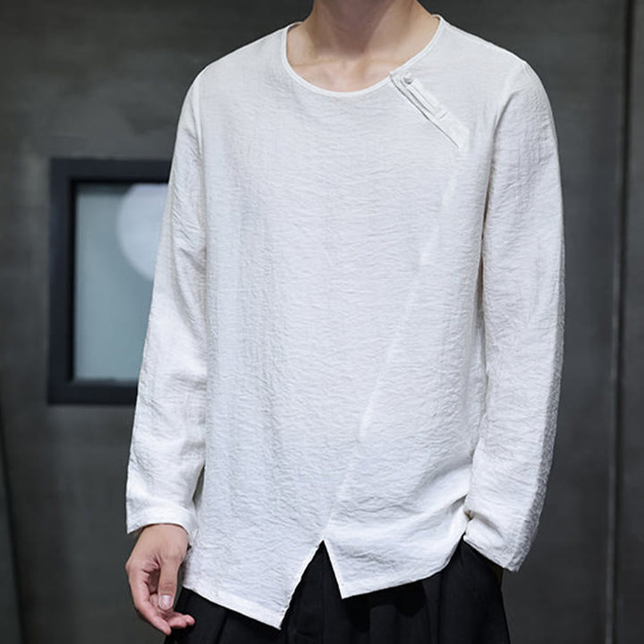 Buddha Stones Fall Solid Round Neck Long Sleeve T-Shirt Cotton Men Clothing - image 12