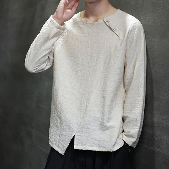 Buddha Stones Fall Solid Round Neck Long Sleeve T-Shirt Cotton Men Clothing - image 6