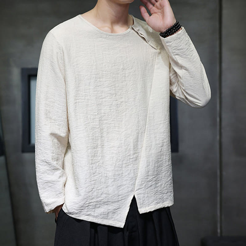 Buddha Stones Fall Solid Round Neck Long Sleeve T-Shirt Cotton Men Clothing - image 5