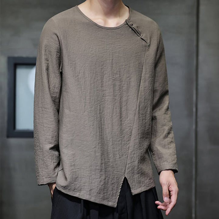 Buddha Stones Fall Solid Round Neck Long Sleeve T-Shirt Cotton Men Clothing - image 36